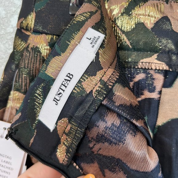 JustFab Golden Floral Jacquard Pleated Full Skirt Women's NEW Large NWT - Picture 9 of 12